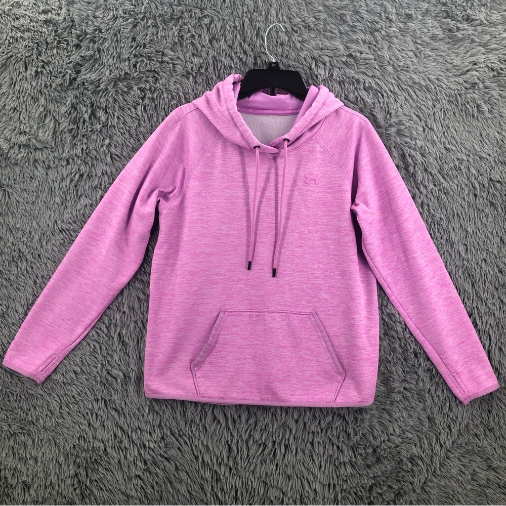 Under Armour Hoodie UA Womens Medium Pink Logo Pullover Kangaroo Pocket